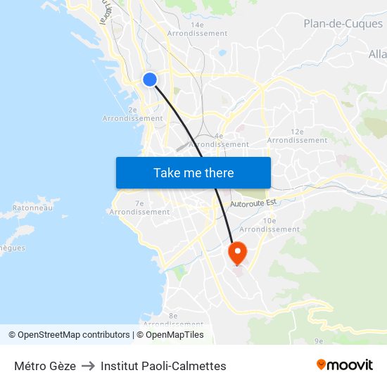 Métro Gèze to Institut Paoli-Calmettes map