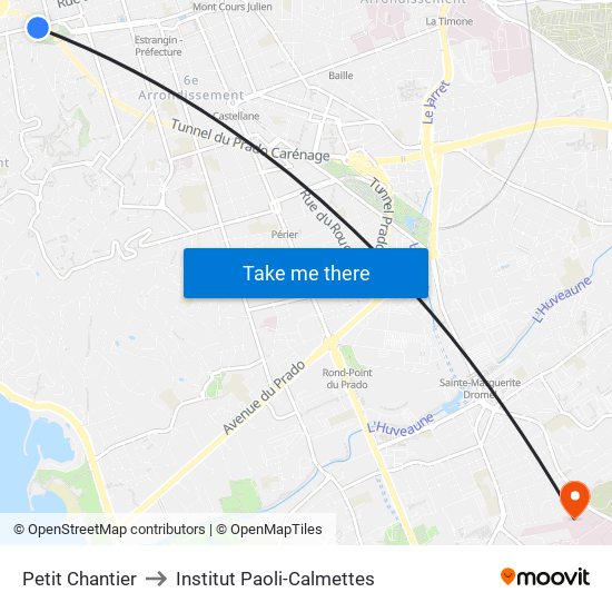 Petit Chantier to Institut Paoli-Calmettes map