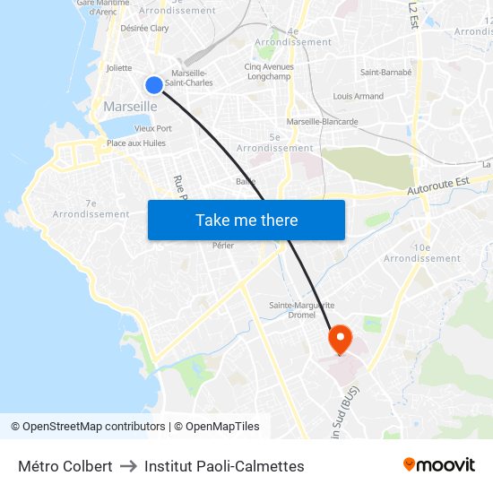 Métro Colbert to Institut Paoli-Calmettes map