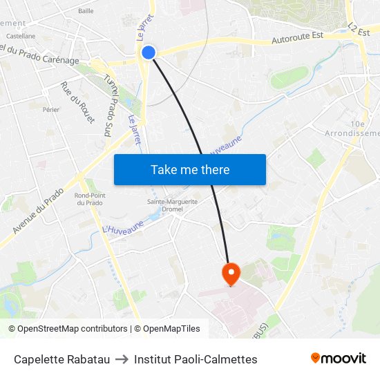 Capelette Rabatau to Institut Paoli-Calmettes map