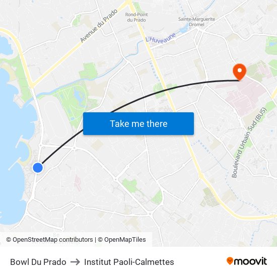 Bowl Du Prado to Institut Paoli-Calmettes map