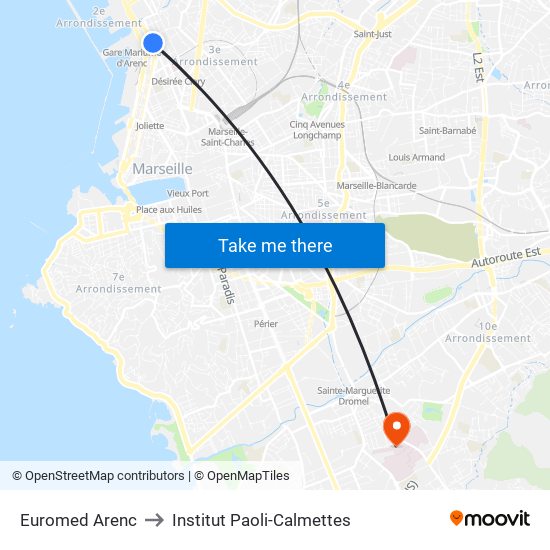 Euromed Arenc to Institut Paoli-Calmettes map