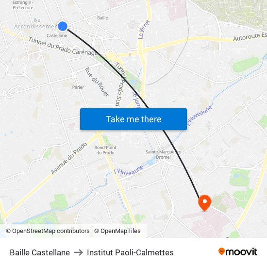 Baille Castellane to Institut Paoli-Calmettes map