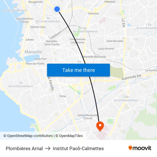 Plombières Arnal to Institut Paoli-Calmettes map
