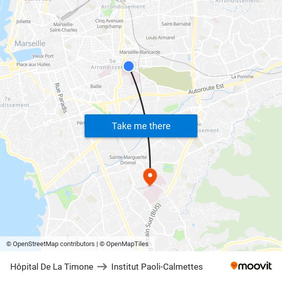 Hôpital De La Timone to Institut Paoli-Calmettes map