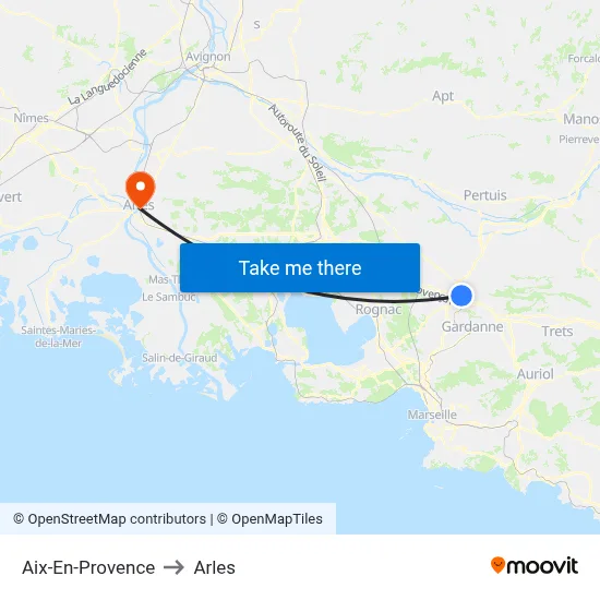Aix-En-Provence to Arles map