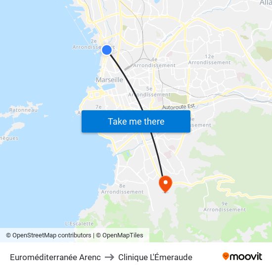 Euroméditerranée Arenc to Clinique L'Émeraude map