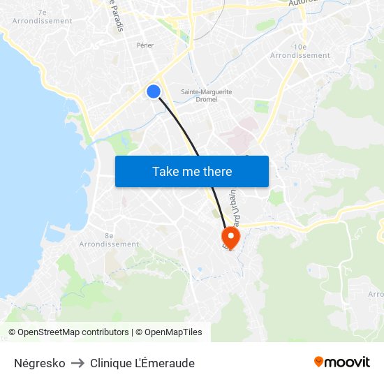 Négresko to Clinique L'Émeraude map