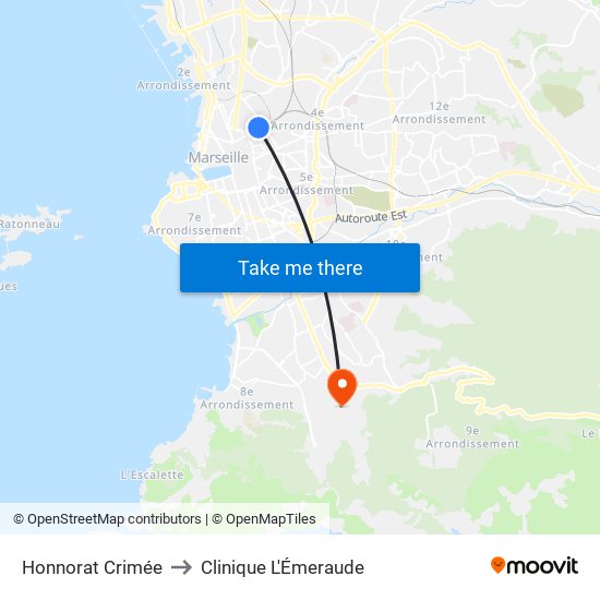 Honnorat Crimée to Clinique L'Émeraude map