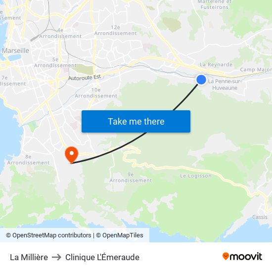 La Millière to Clinique L'Émeraude map