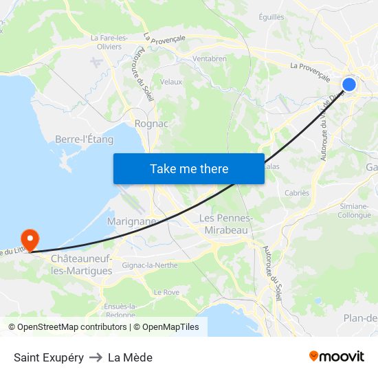 Saint Exupéry to La Mède map