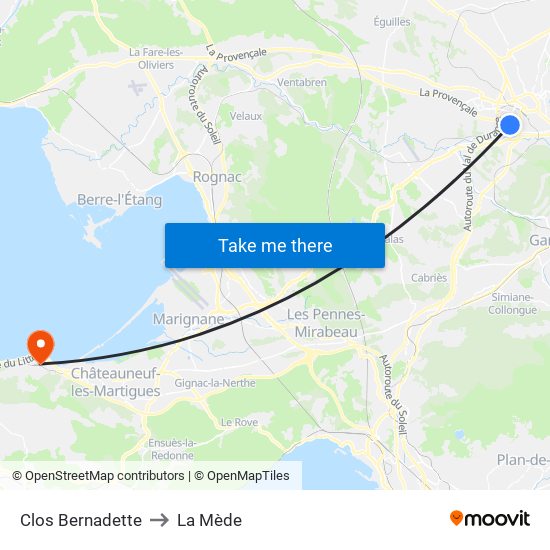 Clos Bernadette to La Mède map