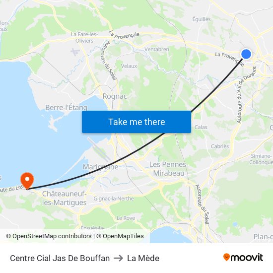 Centre Cial Jas De Bouffan to La Mède map