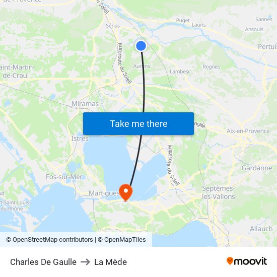 Charles De Gaulle to La Mède map