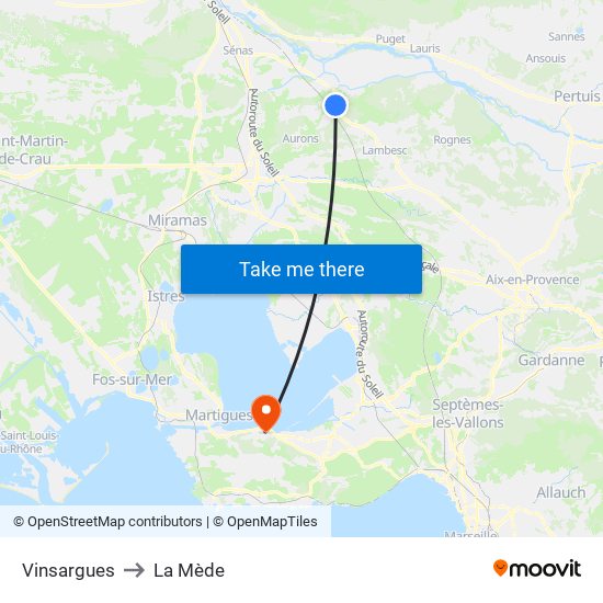 Vinsargues to La Mède map