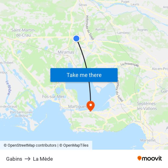 Gabins to La Mède map