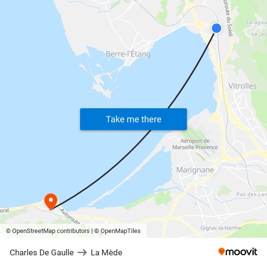 Charles De Gaulle to La Mède map