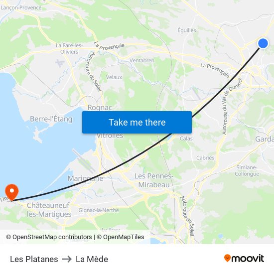 Les Platanes to La Mède map