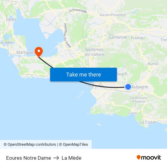 Eoures Notre Dame to La Mède map