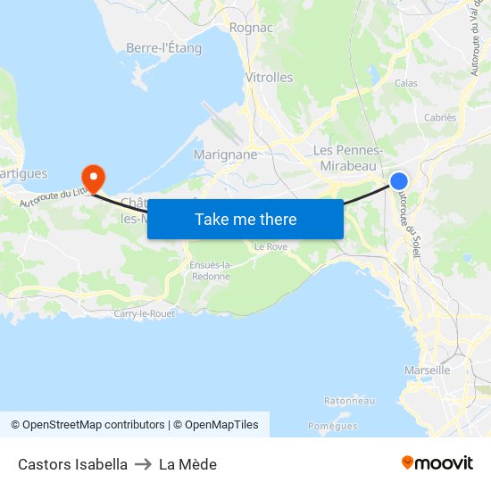 Castors Isabella to La Mède map