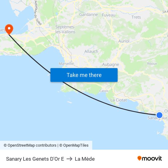 Sanary Les Genets D'Or E to La Mède map