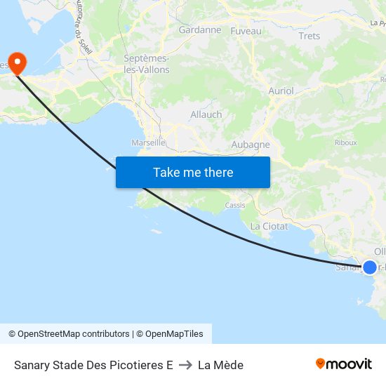 Sanary Stade Des Picotieres E to La Mède map