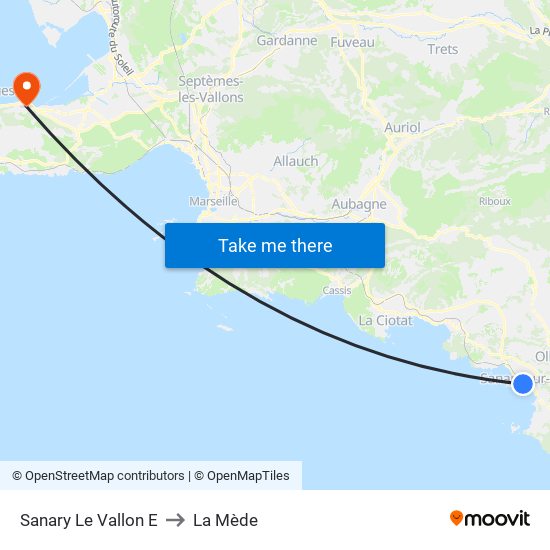 Sanary Le Vallon E to La Mède map