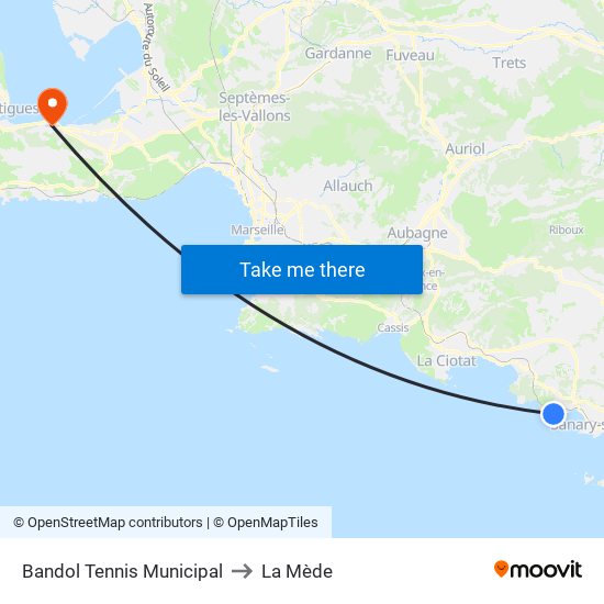 Bandol Tennis Municipal to La Mède map