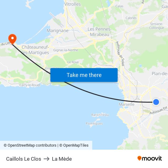 Caillols Le Clos to La Mède map
