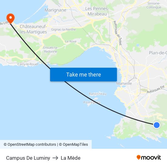 Campus De Luminy to La Mède map