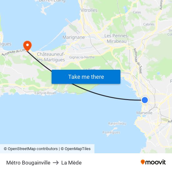 Métro Bougainville to La Mède map