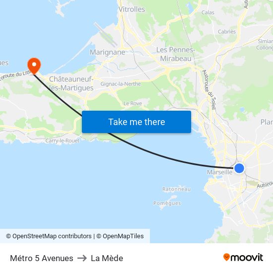 Métro 5 Avenues to La Mède map