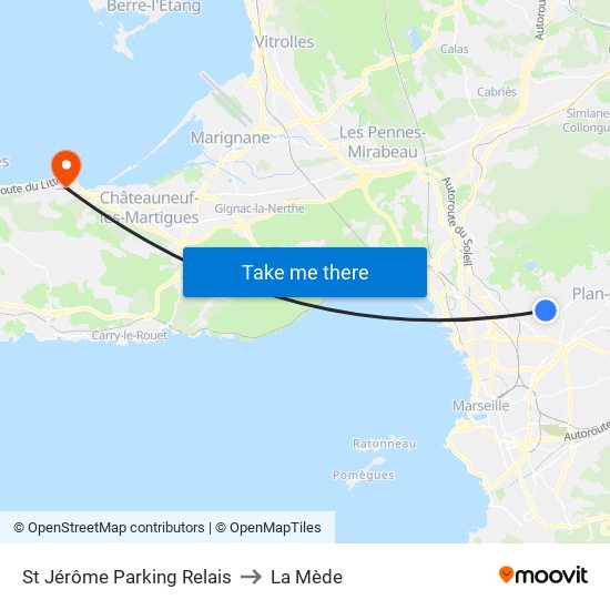 St Jérôme Parking Relais to La Mède map