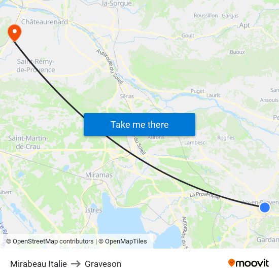 Mirabeau Italie to Graveson map
