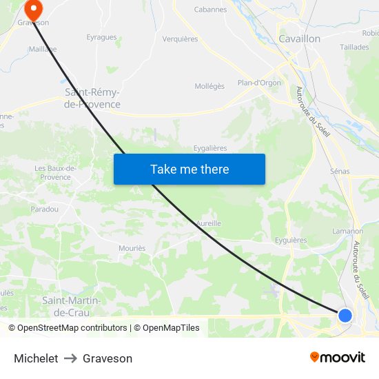 Michelet to Graveson map