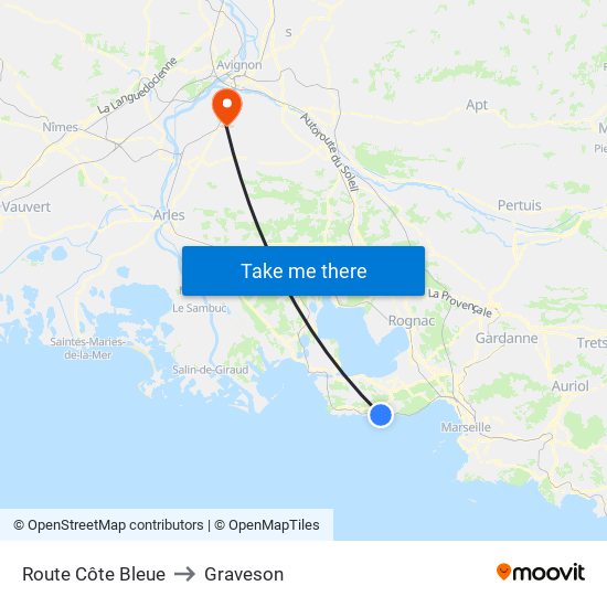 Route Côte Bleue to Graveson map