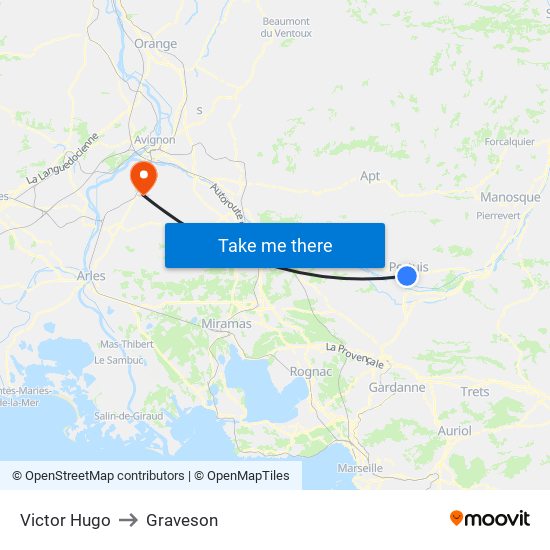 Victor Hugo to Graveson map