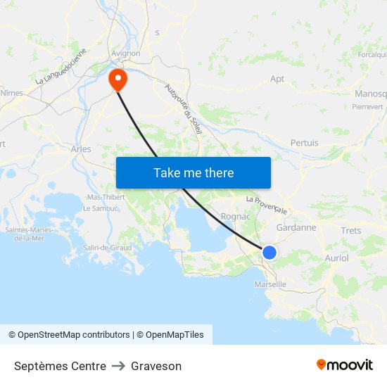 Septèmes Centre to Graveson map