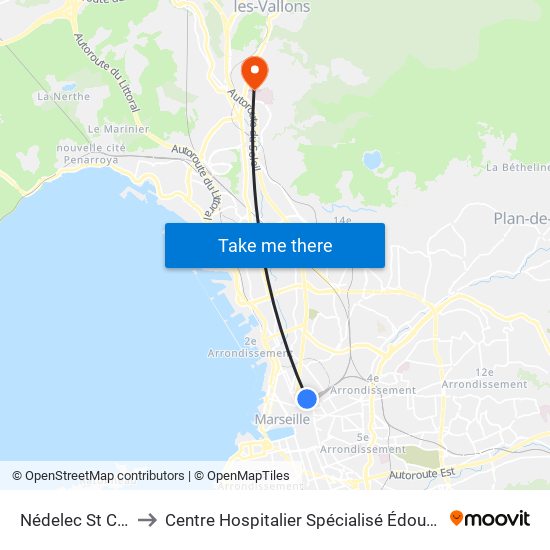 Nédelec St Charles to Centre Hospitalier Spécialisé Édouard Toulouse map