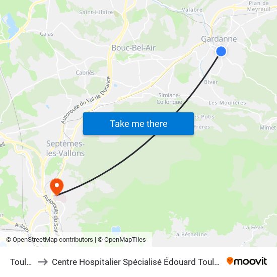 Toulon to Centre Hospitalier Spécialisé Édouard Toulouse map