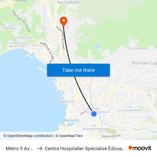 Métro 5 Avenues to Centre Hospitalier Spécialisé Édouard Toulouse map