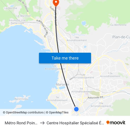 Métro Rond Point Du Prado to Centre Hospitalier Spécialisé Édouard Toulouse map