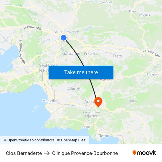 Clos Bernadette to Clinique Provence-Bourbonne map