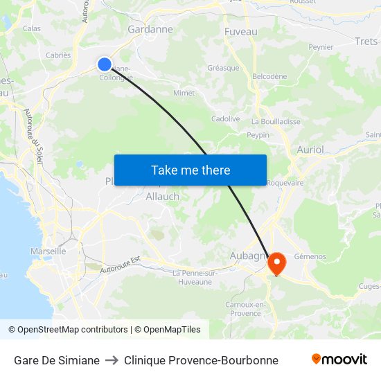 Gare De Simiane to Clinique Provence-Bourbonne map