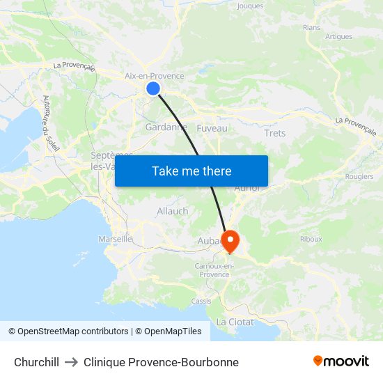 Churchill to Clinique Provence-Bourbonne map