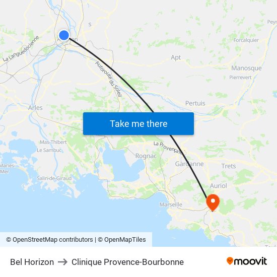 Bel Horizon to Clinique Provence-Bourbonne map