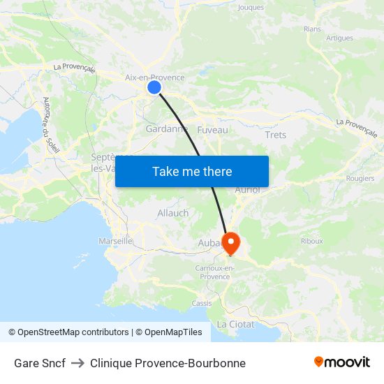 Gare Sncf to Clinique Provence-Bourbonne map