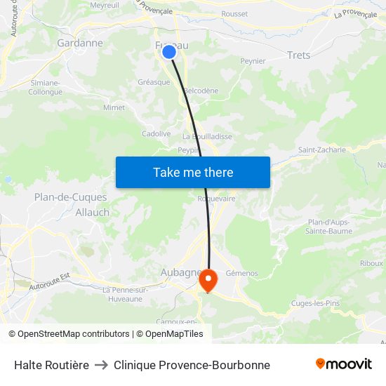 Halte Routière to Clinique Provence-Bourbonne map
