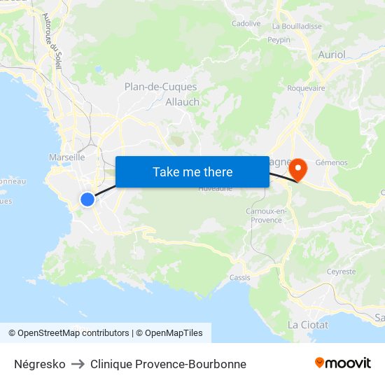 Négresko to Clinique Provence-Bourbonne map
