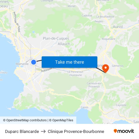 Duparc Blancarde to Clinique Provence-Bourbonne map